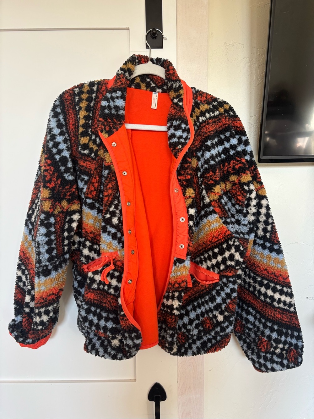 FP Movement by Free People Multicolor Sherpa Jacket with Bright Orange Trim